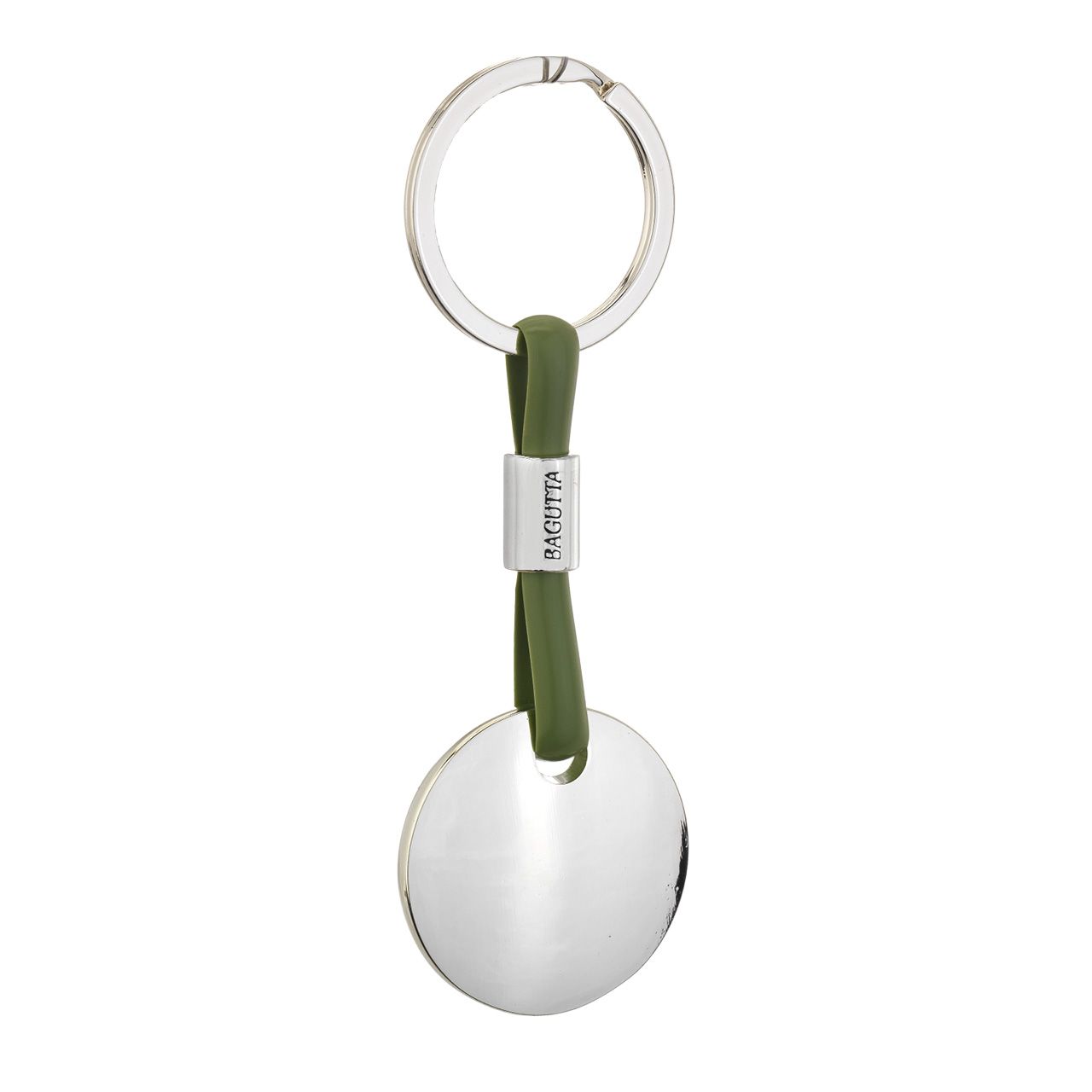 PORTACHIAVI SILVER PLATED CON CORDONE IN SILICONE VERDE